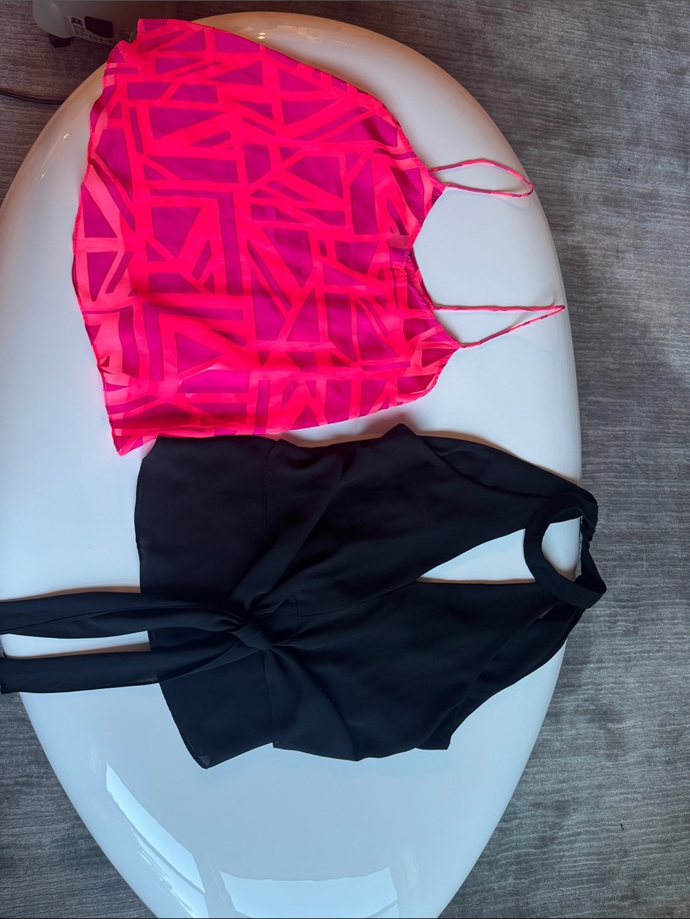 Pink Geometric Cami & Black Tie-Front Top Set